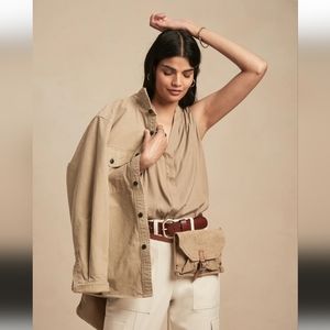 Banana Republic Beige Sleeveless Top with covered buttons XSP